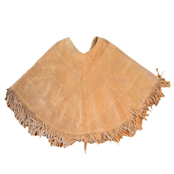 cape-poncho express Jackets & Blazers - Vintage Brown Suede Leather Fringe Cape-Poncho Express Western Boho SM-LG